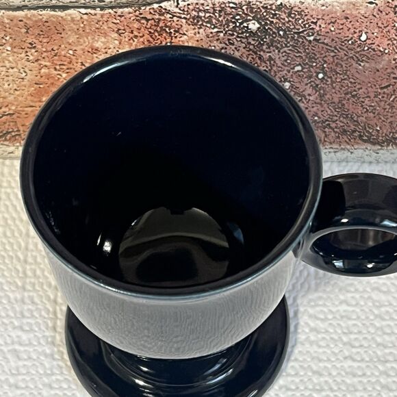 VINTAGE Cobalt Blue Ceramic Pedestal Expresso Coffee Mug Cup Set Of 4 Round - Picture 17 of 17